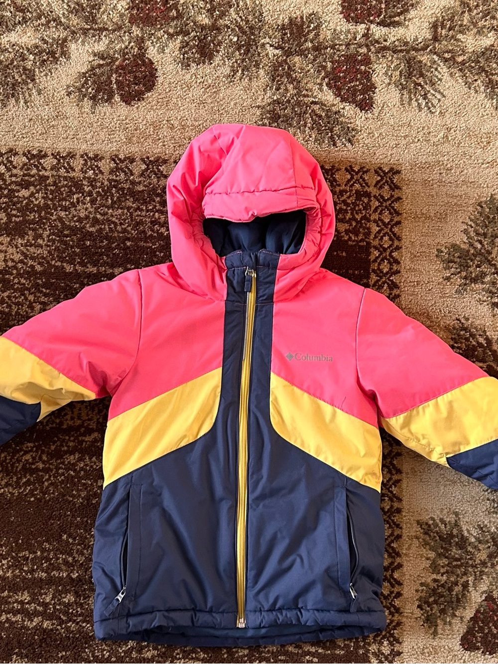 Columbia Girls Hooded Colorblock Puffer Jacket - Pink/Yellow/Navy